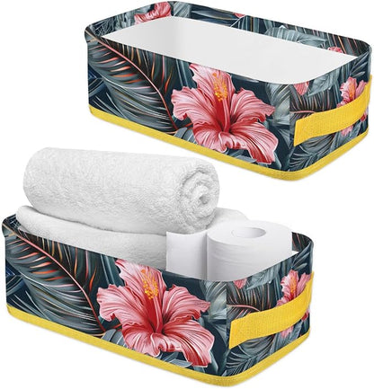 Beautiful Tropical Flowers Bathroom Storage Basket, Foldable - Image 3