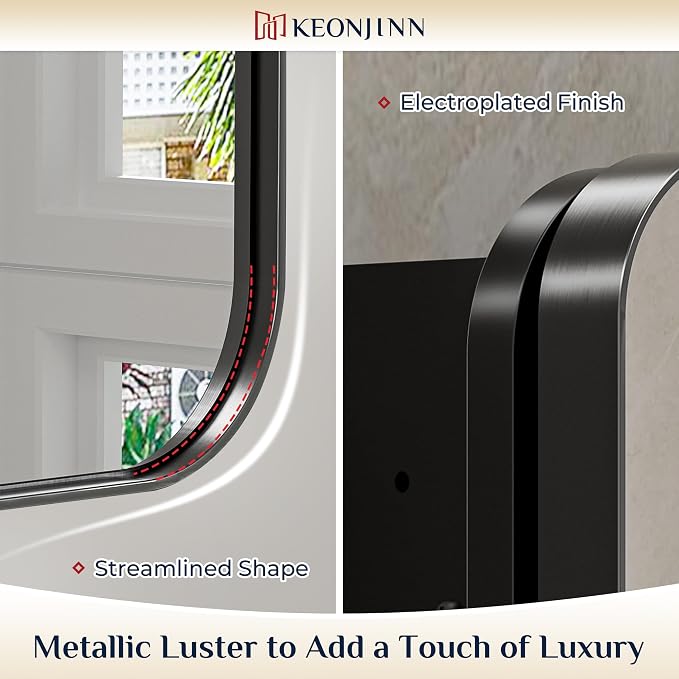 Keonjinn 16" x 24" Black Medicine Cabinet Mirror, Stainless Steel Framed | - Image 6