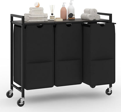 Laundry Sorter with Wheels, 3 Section, Removable Pull-Out Fabric Bags, Sturdy - Image 2