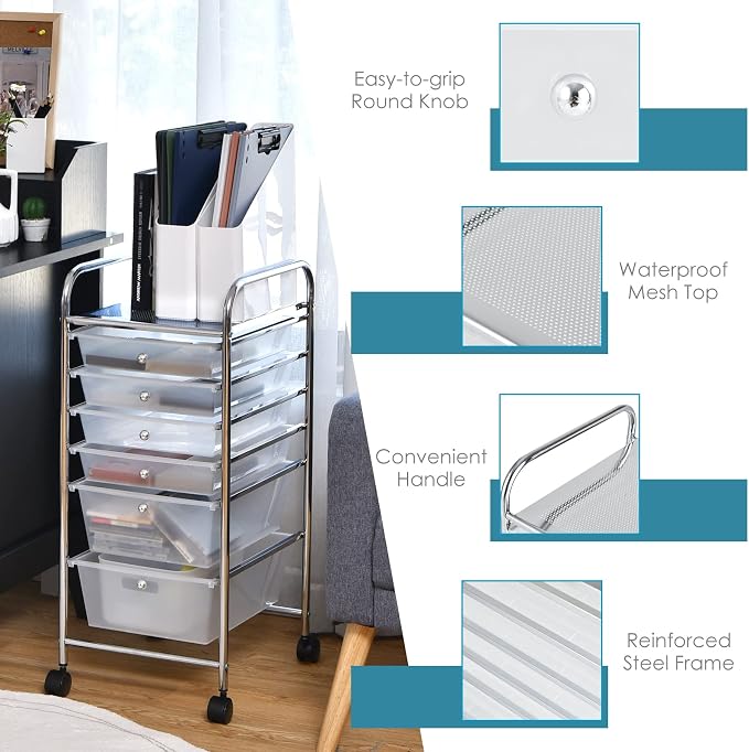 Giantex 6 Storage Drawer Cart Rolling Organizer Cart - Image 6