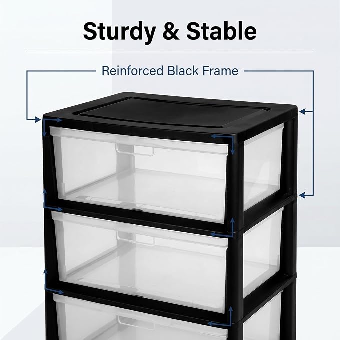 Wide 3 Drawer Tower, Plastic Storage Drawers - Image 7