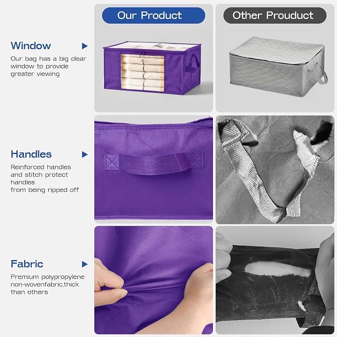 Clothes Storage Bags, Foldable Thick Fabric Blanket Storage Bags, Large Clear - Image 4