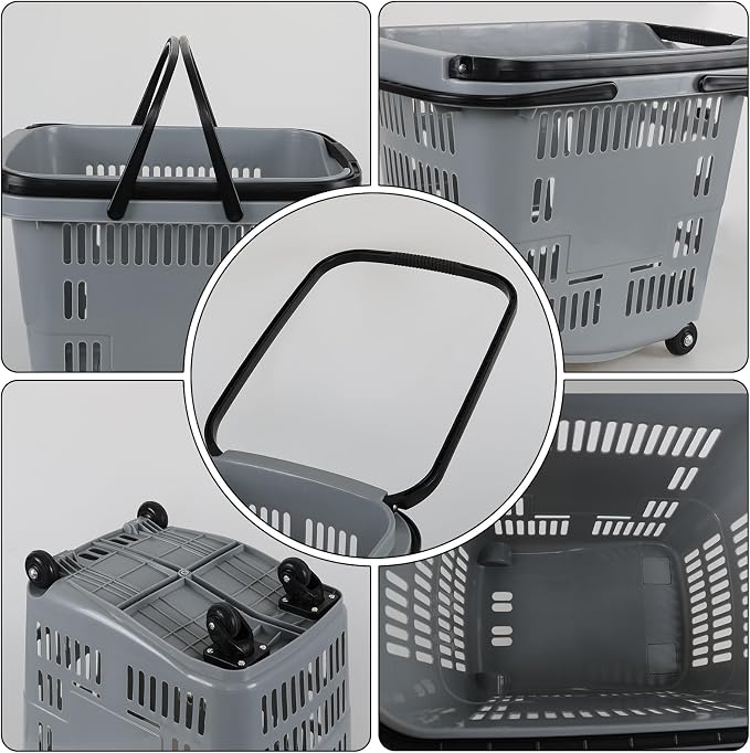 4 Pcs 50 L Plastic Rolling Shopping Basket - Image 3