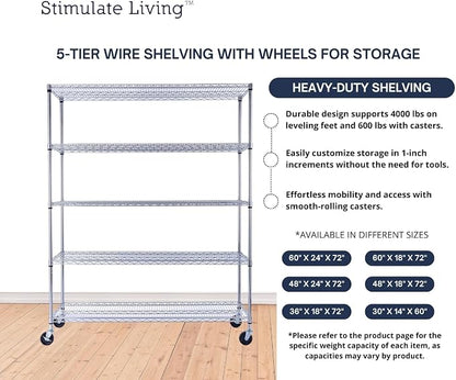 60"x18"x72" PRIME HEAVY DUTY Chrome 5-Tier Wire Shelving 4000 LBS MAX Capacity - Image 6