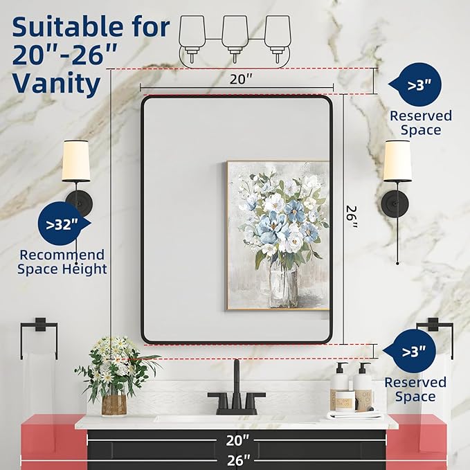 Medicine Cabinet with Mirror, 20x26 Inch Black Bathroom Mirrored Cabinet - Image 2