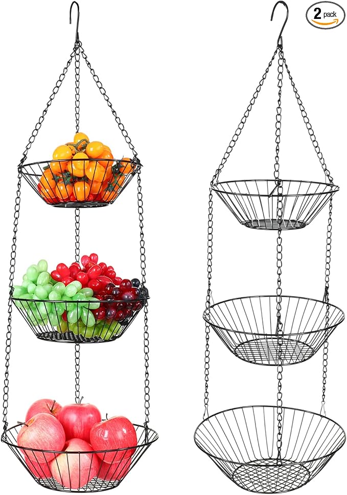 2 Pack 3-tier Hanging Fruit Basket by Maxdot