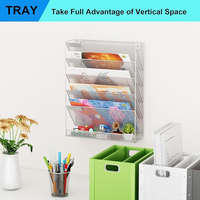 Wall File Organizer Holder Mesh Hanging Paper Document Holder, Vertical 6 - Image 7