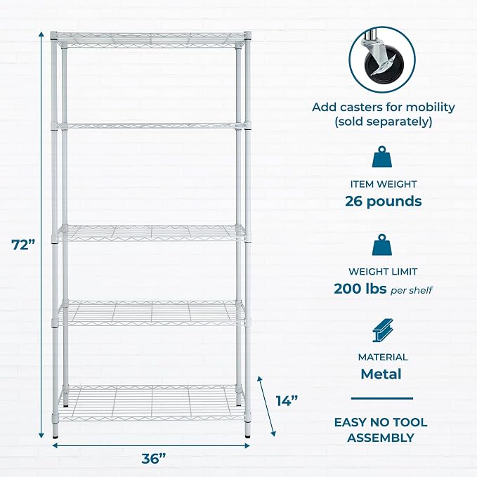 Honey-Can-Do 5-Tier White Wire Shelving Unit, 200 lb/Shelf, 000 lb total in a - Image 3
