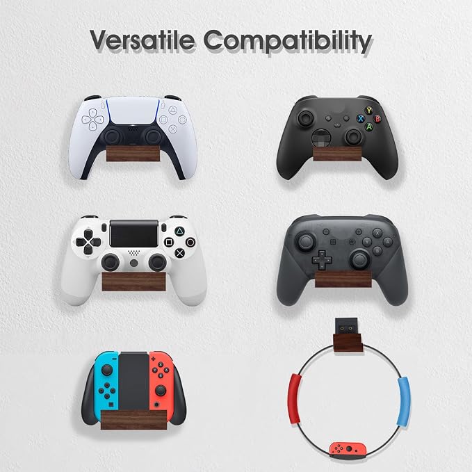 NIRVASH Walnut Controller Wall Mount, Wood Game Controller Holder Stand & - Image 2