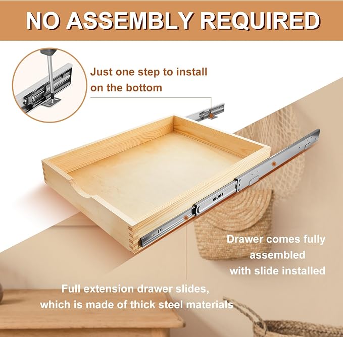 Menkxi 2 Set Pull out Tray Cabinet Organizer Wooden Pull Drawers storage Slide - Image 3