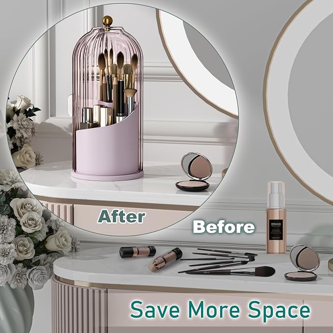 GAXmi Makeup Brush Holder with Lid Cosmetic Tools Organizer 360 Rotating - Image 6