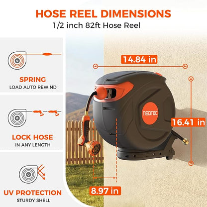 Retractable Garden Water Hose 82ft 1/2 inch, Wall Mounted Hose Reel - Image 3