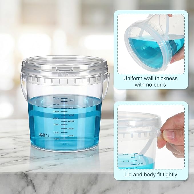 Small Bucket with Lid, 0.3gal PP Clear Bucket with Graduated Pail Measuring - Image 3