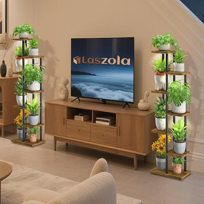LASZOLA Black 6 Tier Wood Tall Plant Stand Indoor - Image 7