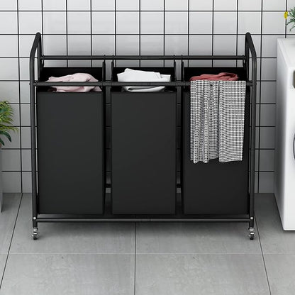 LINZINAR 3-Bag Laundry Basket Hamper Laundry Sorter Cart laundry room - Image 2