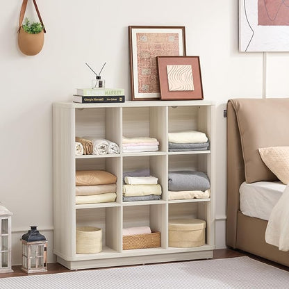 9 Cube Storage Book Shelf, Wood Floor Standing 3-Tier Cubby Bookshelf - Image 8
