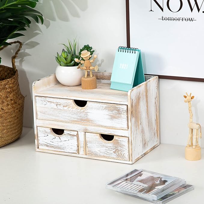 Rustic Distressed white 3-Tier Wood Desk Organizer - Image 6