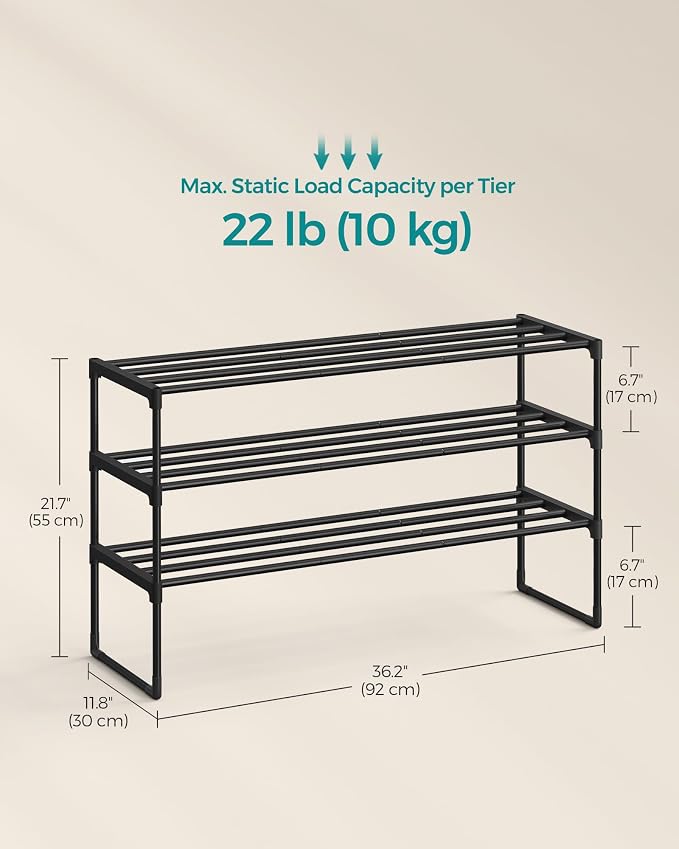 SONGMICS Shoe Rack, 3-Tier Shoe Organizer, Metal Storage Shelf, Upright or - Image 3