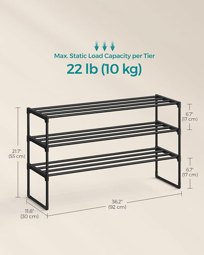 SONGMICS Shoe Rack, 3-Tier Shoe Organizer, Metal Storage Shelf, Upright or - Image 3
