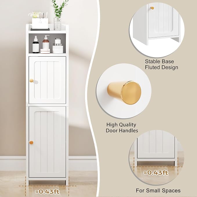 BEWISHOME Small Bathroom Storage Cabinet, 2 Doors Narrow Bathroom Cabinet | - Image 8