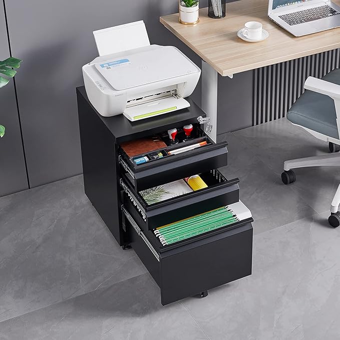 3-Drawer Lockable Mobile File Cabinet – Metal A4/Letter/Legal Size Storage - Image 9