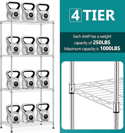 IZEUK 4-Tier Chrome Metal Storage Shelves, Adjustable Wire Shelving Unit - Image 3