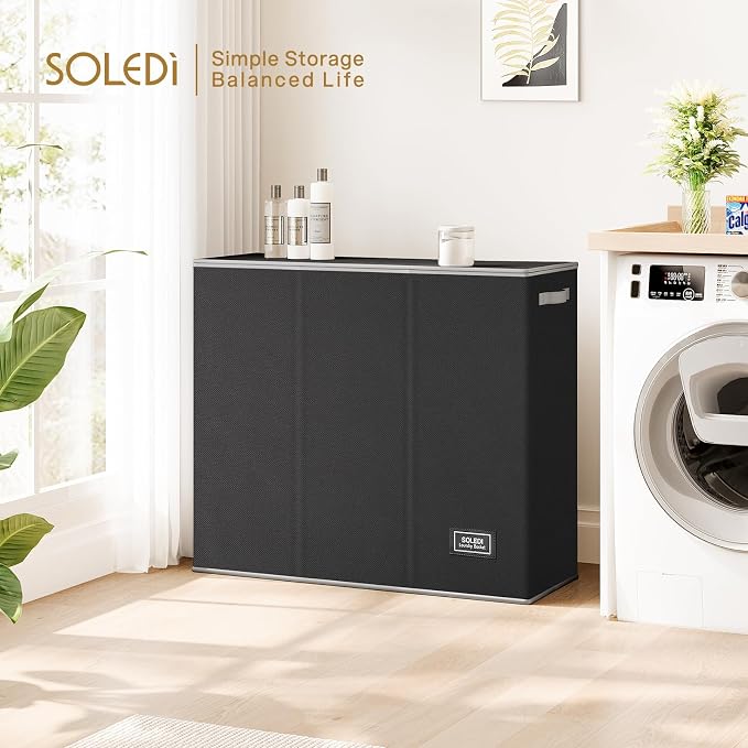 SOLEDI 180L Laundry Hamper 3 Section, Extra Large Laundry Hamper - Image 2