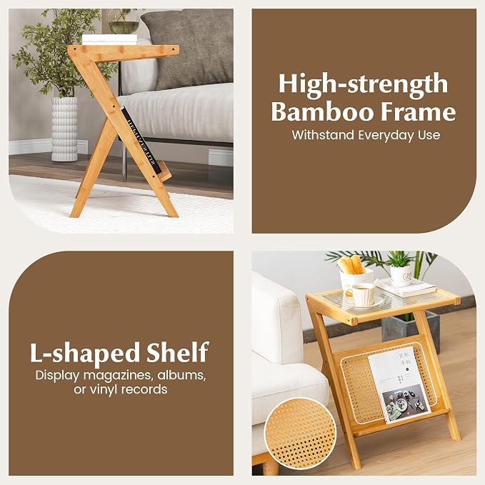 Giantex Rattan Side Table, Boho Nightstand - Image 8