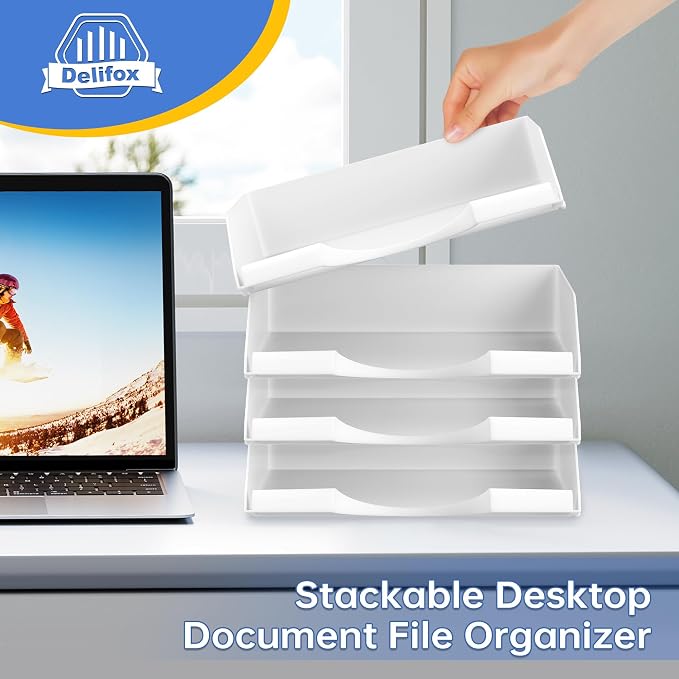 4 Pack Stackable Paper Trays for Letter Documents, Desktop File Organizers for - Image 6