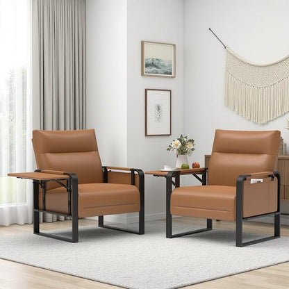 Upholstered Accent Sofas Set of 2, Modern Faux Leather Sofa Chairs by Tbillionnext