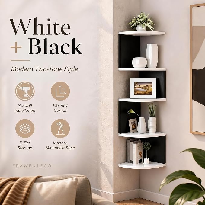 No-Drill Corner Shelf Wall Mount, 5-Tier Floating Corner Bookshelf - Image 10