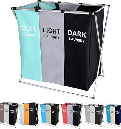 135L Laundry Cloth Hamper Sorter Basket Bin Foldable 3 Sections by Unknown