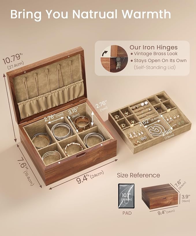 Acacia Wood Jewelry Box Organizers, Wooden Jewellery Organizer - Image 6