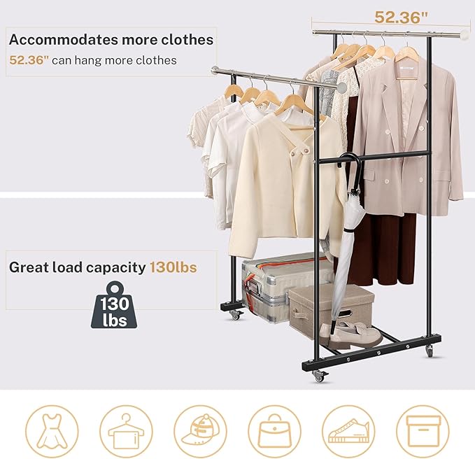 VICERII Clothes Rack, Double Clothing Rack - Image 3