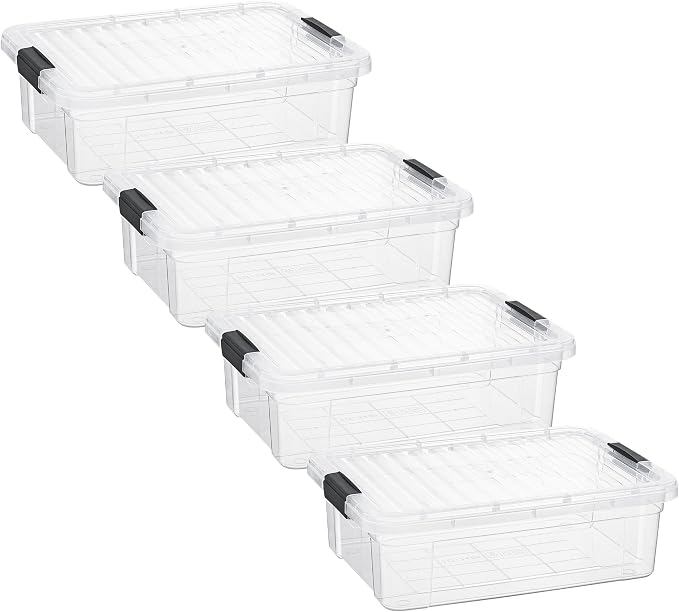 Superio Storage Bins with Lids- 4 Pack, 7.4 Qt Clear Boxes by Superio