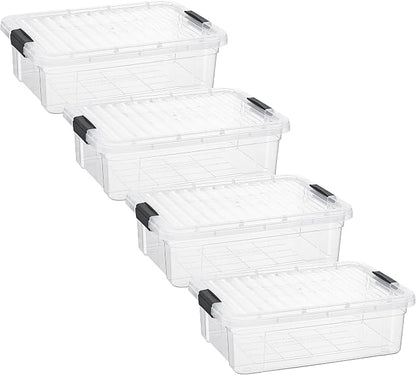 Superio Storage Bins with Lids- 4 Pack, 7.4 Qt Clear Boxes by Superio