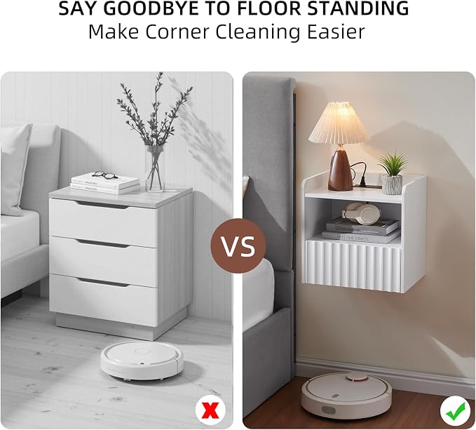 Modern Fluted Floating Nightstand Wall Mounted Set of 2- Bedside Table - Image 5