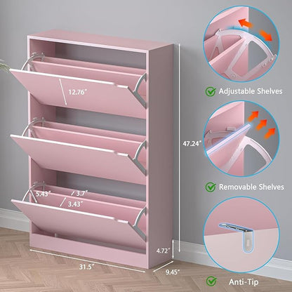 BORNOON Shoe Cabinet with 3 Flip Drawers, Hidden Wood Shoe Cabinet, - Image 2