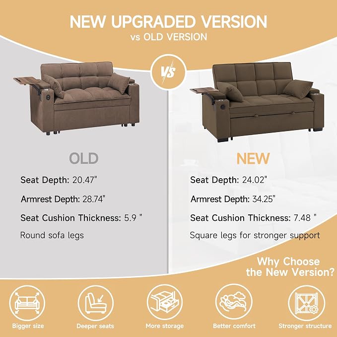 hansones ​66" Multi-Functional Pull-Out Sofa Bed - Image 6