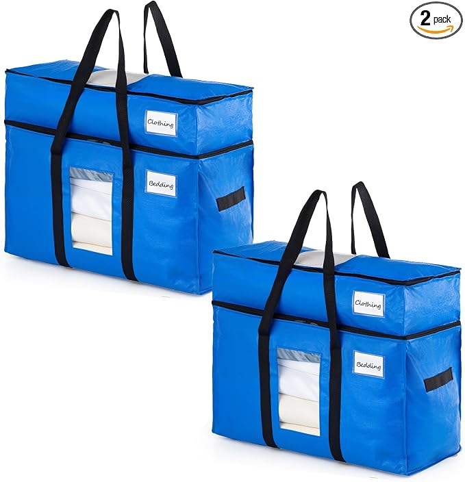 TAILI 2 Tier Extra Large Moving Bags, 2 Pack Blue Heavy Duty Totes by TAILI