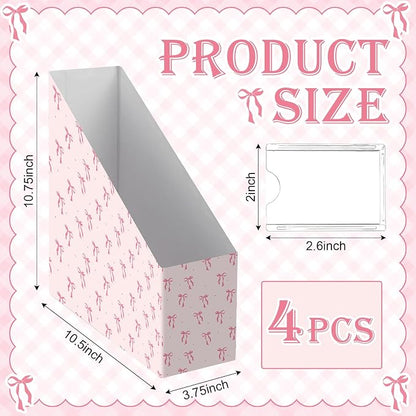 Pink Bow Magazine File Holder Decorative Set of 4 | Foldable Magazine Storage - Image 2