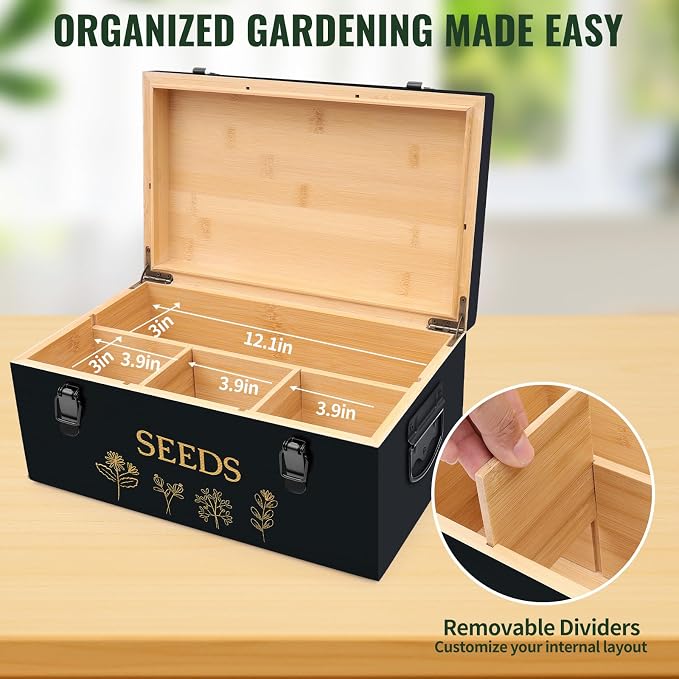 Large Bamboo Wood Seed Storage Organizer Box - Image 4