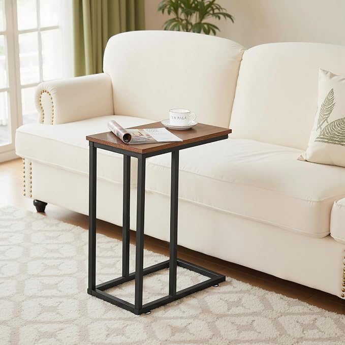 VECELO C Shaped End Side Table for Sofa Couch and Bed Snack TV Tray for Living - Image 2