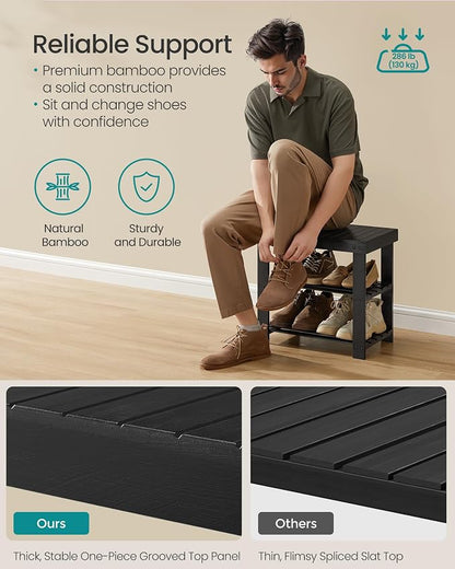 SONGMICS Shoe Rack Bench, 3-Tier Bamboo Shoe Storage Organizer, Entryway Bench - Image 4