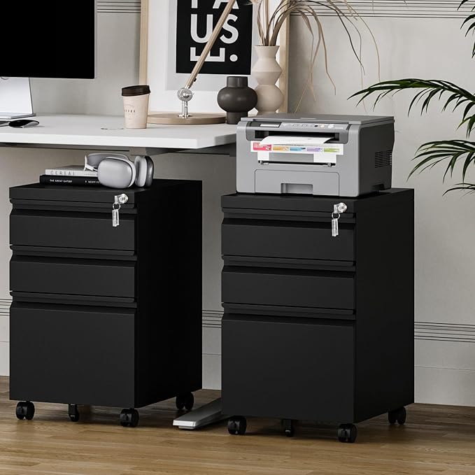 MIIIKO 3 Drawer File Cabinet, Metal Filing Cabinet - Image 2