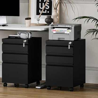 MIIIKO 3 Drawer File Cabinet, Metal Filing Cabinet - Image 2