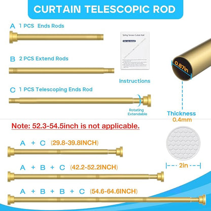 1 Pack Gold Spring Tension Curtain Rod 30-64 Inches, 7/8" inch Adjustable - Image 2