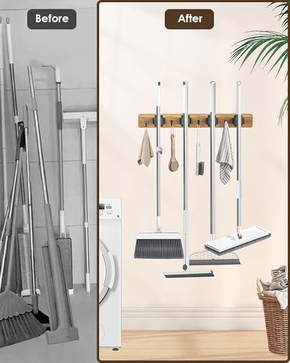 AceMining Broom Holder Wall Mounted, 2 Pack 4 Holders and 4 Hooks Mop Holder - Image 2