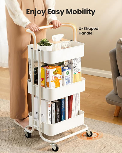 Pipishell 3 Tier Rolling Cart, Metal Utility Cart - Image 3