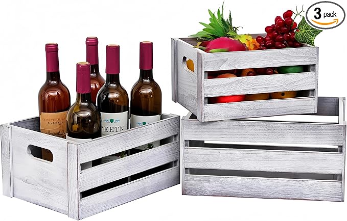 Storage Crates 3 Pcs Wooden Crates Decorative Boxes, Nesting Storage Container by LKMANY